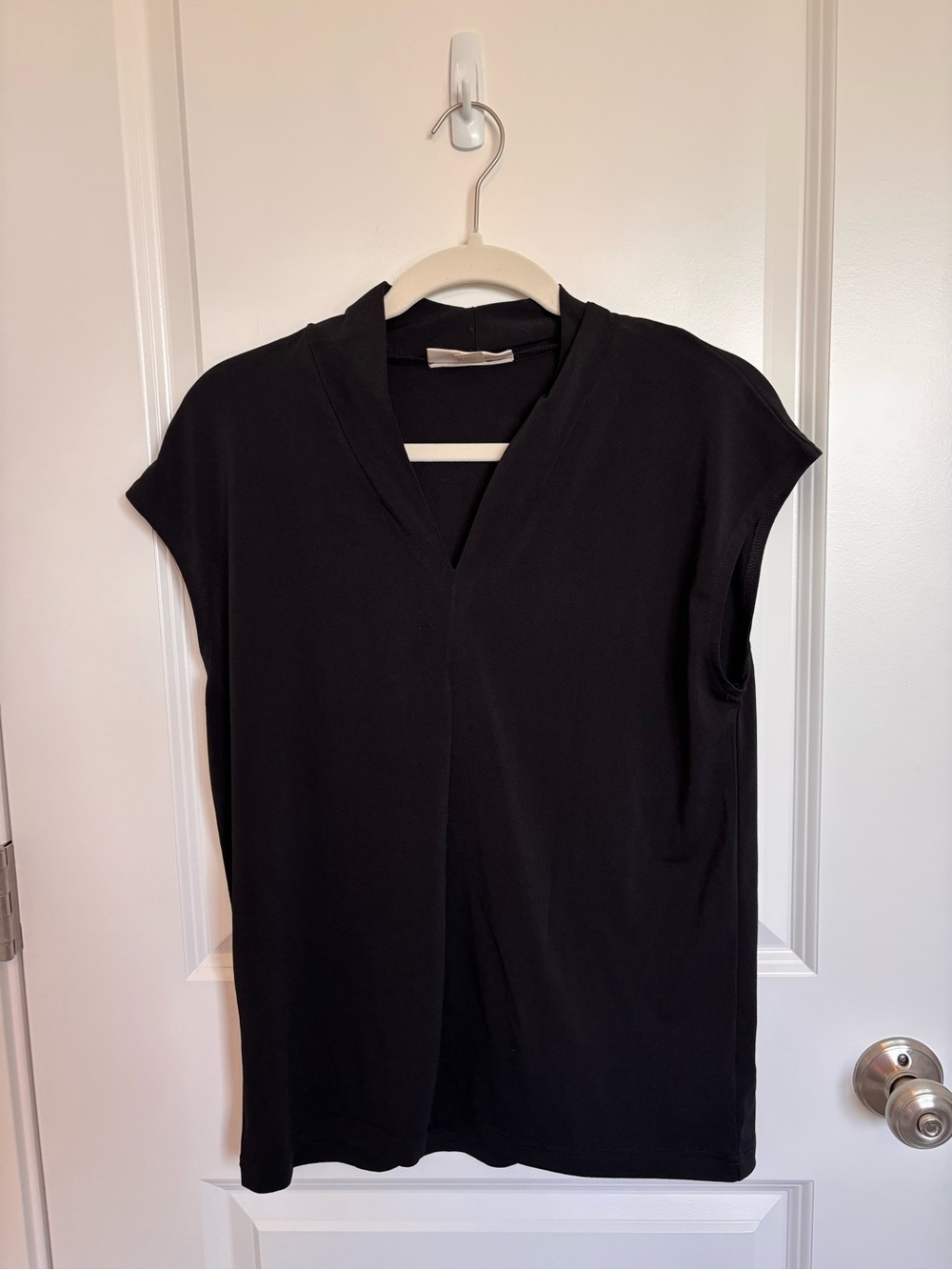 Emaline Black V-Neck Cap Sleeve Top